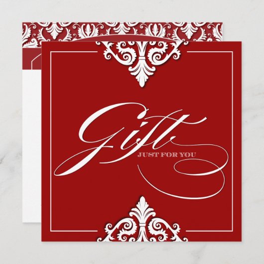 Carte Certificat cadeau Red Damask Classy (Devant / Derrière)