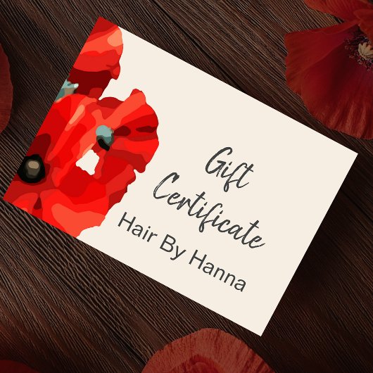 Carte Certificat cadeau Red Poppy