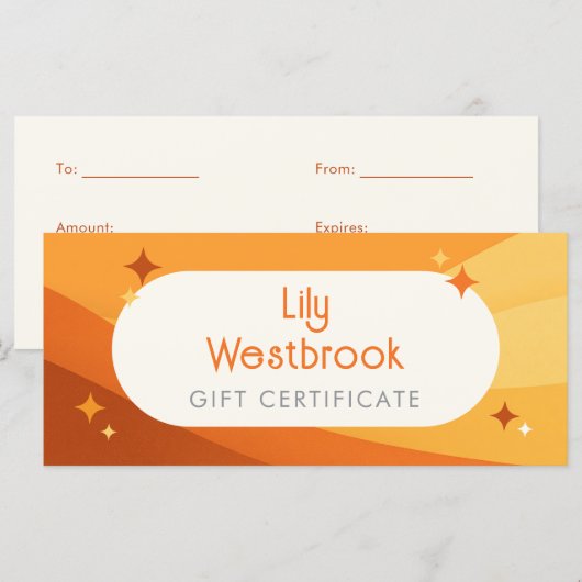 Carte Certificat Cadeau Rétro Orange Moderne (Devant / Derrière)