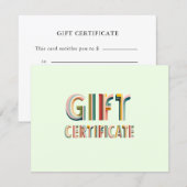 Carte Certificat Cadeau Rétro Vintage Vert (Devant / Derrière)