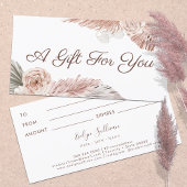 Carte Certificat cadeau rose Boho