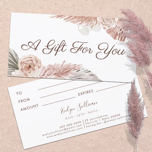 Carte Certificat cadeau rose Boho