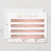 Carte Certificat cadeau Rose de marbre doré maquillage b (Dos)
