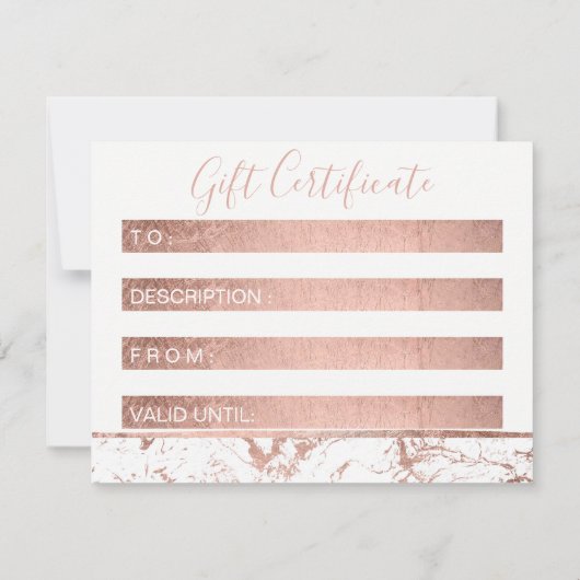Carte Certificat cadeau Rose de marbre doré maquillage b (Dos)