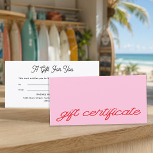 Carte Certificat Cadeau Rose Écriture Moderne