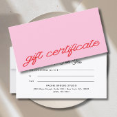 Carte Certificat Cadeau Rose Écriture Moderne
