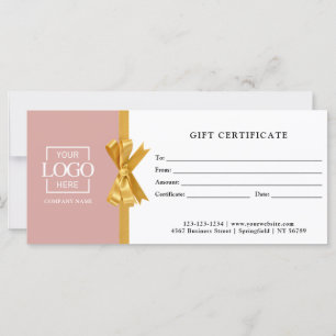 Carte Certificat Cadeau Rose Élégant et Personnalisé pou