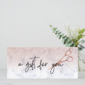 Carte Certificat cadeau Rose en marbre or ciseaux cheveu (Debout devant)