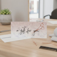 Certificat cadeau Rose en marbre or ciseaux cheveu