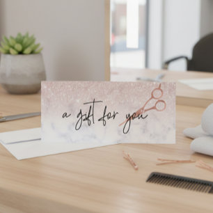 Carte Certificat cadeau Rose en marbre or ciseaux cheveu