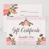 Carte Certificat cadeau Rose Floral Vêtements penderie (Devant / Derrière)