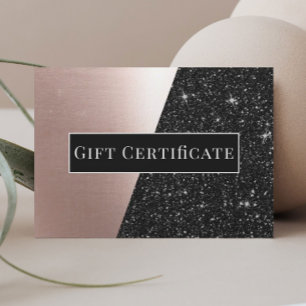 Carte Certificat cadeau Rose Gold & Black Parties scinti