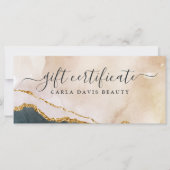 Carte Certificat cadeau rose noir aquarelle Script (Devant)