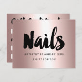 Carte Certificat cadeau rose or clous script métallique (Devant / Derrière)