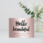 Carte Certificat cadeau rose or hello script métallique (Debout devant)