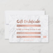 Carte Certificat cadeau rose or typographie marbre blanc (Dos)