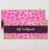 Carte Certificat Cadeau Rose Pailleté Léopard Guépard Or (Devant / Derrière)
