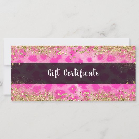Carte Certificat Cadeau Rose Pailleté Léopard Guépard Or (Devant)