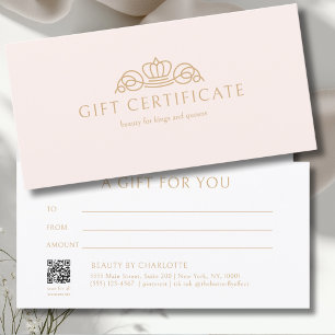 Carte Certificat Cadeau Rose Pâle du Salon Elegant Crown