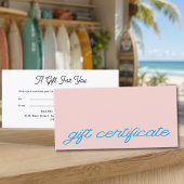 Carte Certificat Cadeau Rose Pâle Écriture Moderne
