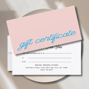 Carte Certificat Cadeau Rose Pâle Écriture Moderne