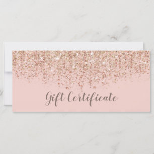 Carte Certificat Cadeau Rose Poudré & Paillettes Or Rose
