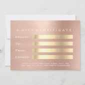 Carte Certificat cadeau Rose Rose Gold Lash Studio Beaut (Dos)