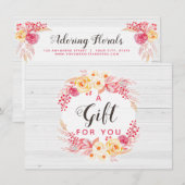 Carte Certificat Cadeau Roses Shabby Chic & Fleurs Rusti (Devant / Derrière)