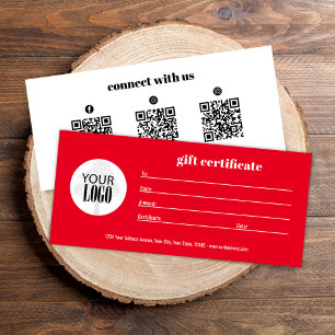 Carte Certificat cadeau rouge du logo de l'entreprise QR