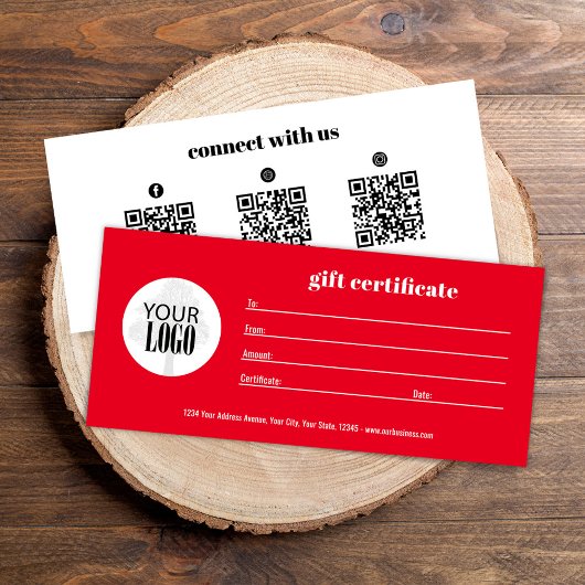 Carte Certificat cadeau rouge du logo de l'entreprise QR