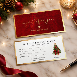 Carte Certificat Cadeau Rouge Et Or Vacances Ajouter Log