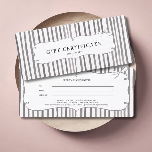 Carte Certificat Cadeau Ruban Rayure Grise Blanche Vinta