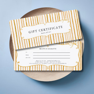 Carte Certificat Cadeau Ruban Vintage Rayure Blanche Jau