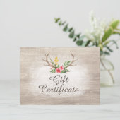 Carte Certificat cadeau Rustic Deer Antler Bohemian Rose (Debout devant)