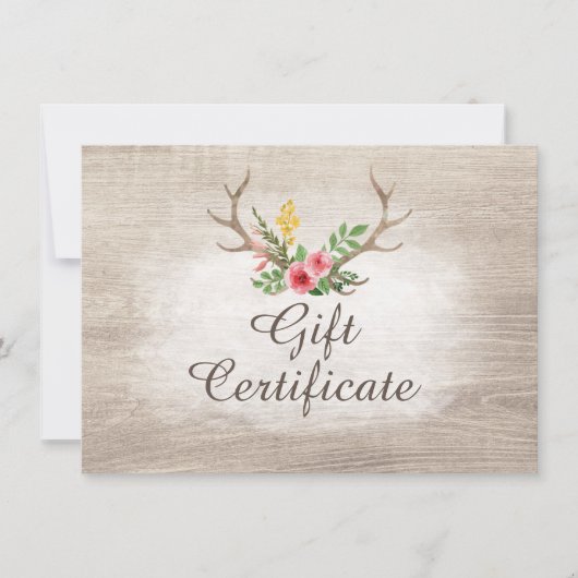 Carte Certificat cadeau Rustic Deer Antler Bohemian Rose (Devant)
