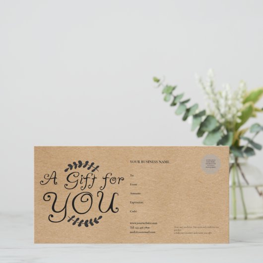 Carte Certificat cadeau Rustic Kraft (Debout devant)