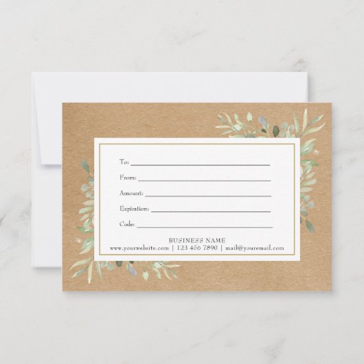 Carte Certificat-cadeau Rustic Kraft Feuille Spring (Dos)