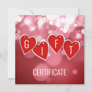 Carte Certificat cadeau Saint Valentin Amour Coeurs roug