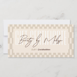 Carte Certificat Cadeau Salon Beige Pastel Rétro Tendanc