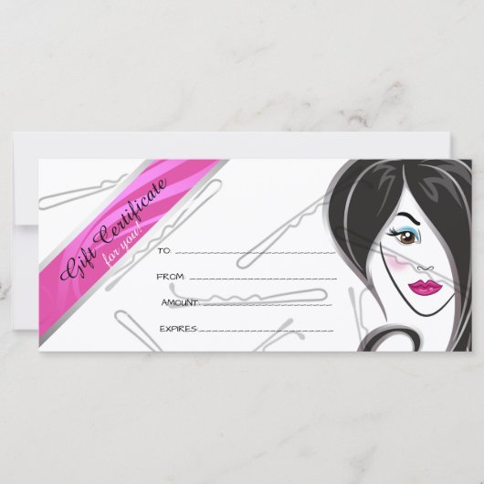 Carte Certificat cadeau salon de coiffure pour fille (Devant)