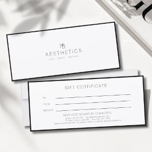 Carte Certificat Cadeau Salon Minimaliste Monogramme Bla