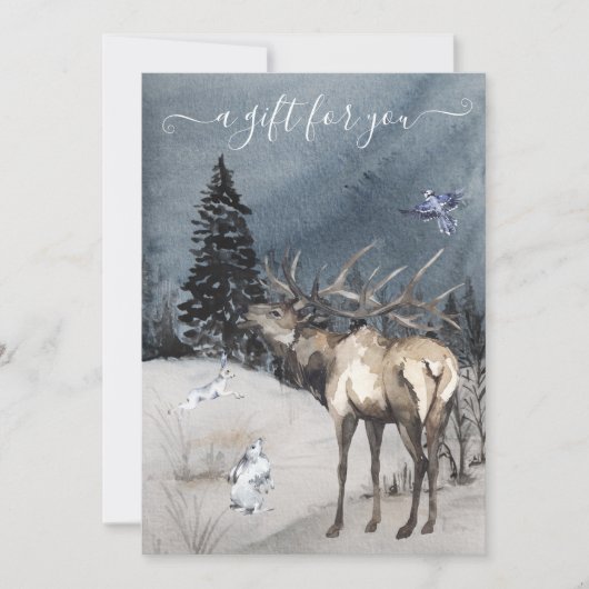 Carte Certificat-cadeau Scène de cerf de l'hiver de Noël (Devant)