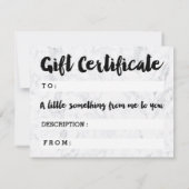 Carte Certificat cadeau script de maquillage noir marbre (Dos)