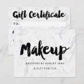 Carte Certificat cadeau script de maquillage noir marbre (Devant / Derrière)