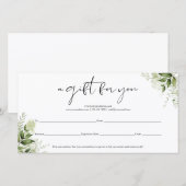 Carte Certificat Cadeau Script Élégant Floral de Verdure (Devant / Derrière)