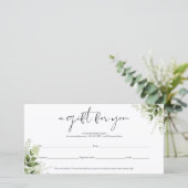 Carte Certificat Cadeau Script Élégant Floral de Verdure (Debout devant)