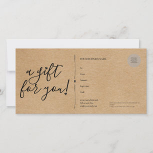 Carte Certificat Cadeau Script Hearts Kraft Rustique