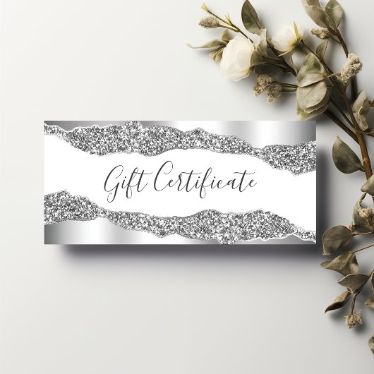 Carte Certificat Cadeau Silver Glitter Diamonds Glam