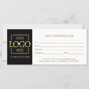 Carte Certificat cadeau simple Black Business Logo Moder