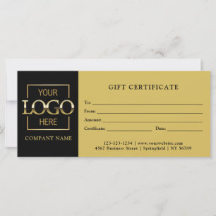 Carte Certificat cadeau simple Black Business Logo Moder